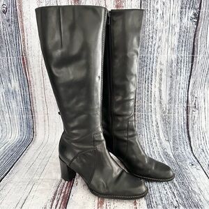 Vintage Y2K Connie Black Leather Knee High Heeled Boots